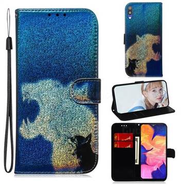 Cat and Leopard Laser Shining Leather Wallet Phone Case for Samsung Galaxy A10