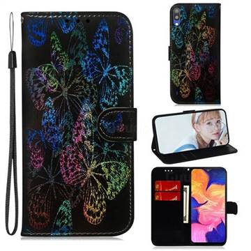 Black Butterfly Laser Shining Leather Wallet Phone Case for Samsung Galaxy A10