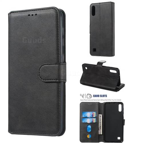 Retro Calf Matte Leather Wallet Phone Case for Samsung Galaxy A10 - Black