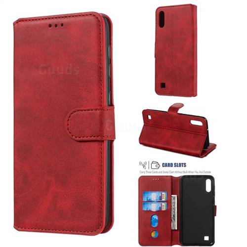 Retro Calf Matte Leather Wallet Phone Case for Samsung Galaxy A10 - Red