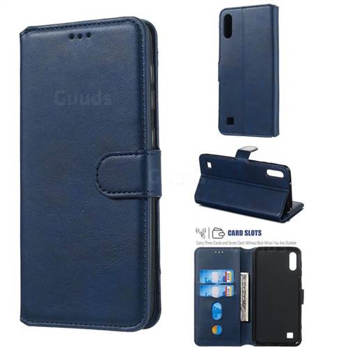 Retro Calf Matte Leather Wallet Phone Case for Samsung Galaxy A10 - Blue