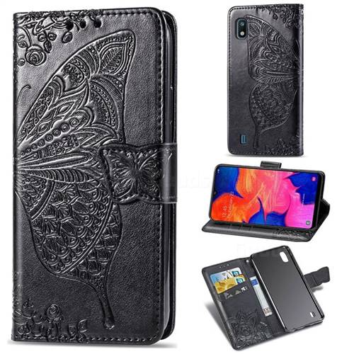 Embossing Mandala Flower Butterfly Leather Wallet Case for Samsung Galaxy A10 - Black