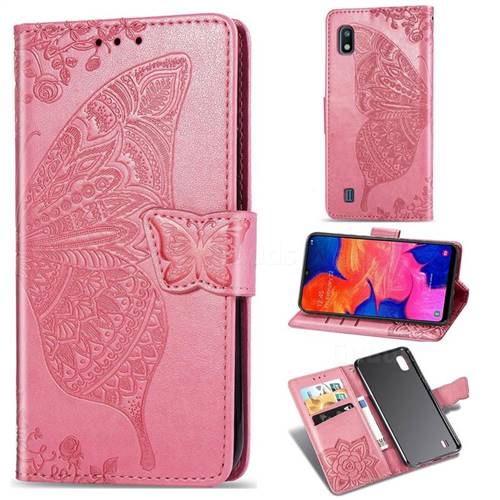 Embossing Mandala Flower Butterfly Leather Wallet Case for Samsung Galaxy A10 - Pink