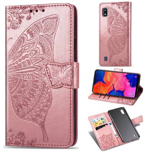 Embossing Mandala Flower Butterfly Leather Wallet Case for Samsung Galaxy A10 - Rose Gold