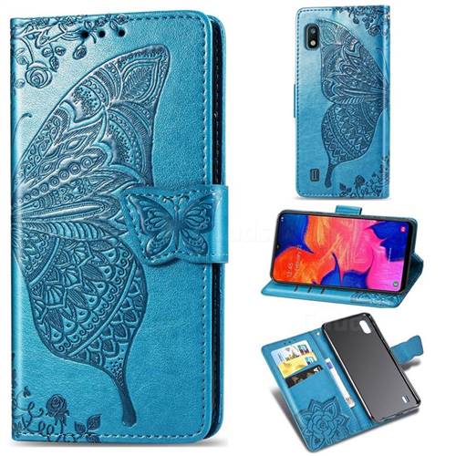Embossing Mandala Flower Butterfly Leather Wallet Case for Samsung Galaxy A10 - Blue