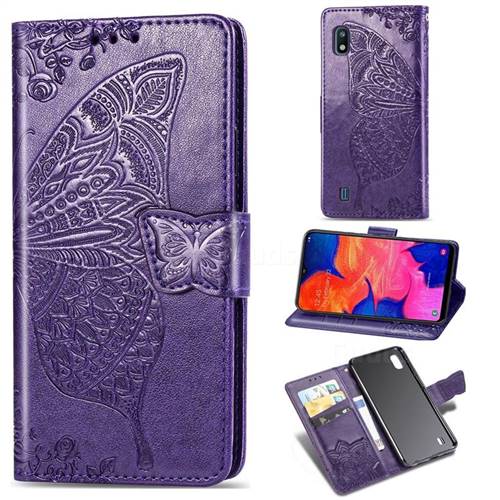 Embossing Mandala Flower Butterfly Leather Wallet Case for Samsung Galaxy A10 - Dark Purple