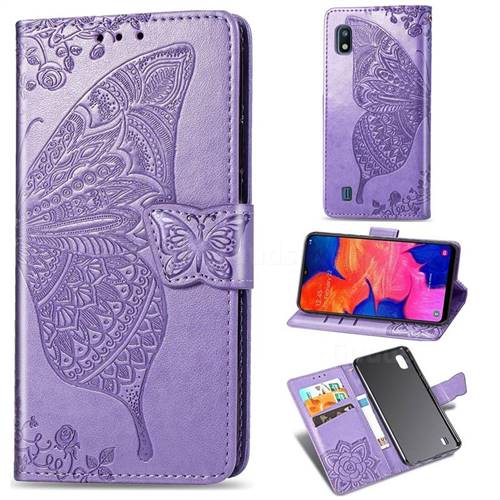 Embossing Mandala Flower Butterfly Leather Wallet Case for Samsung Galaxy A10 - Light Purple