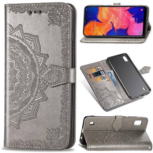 Embossing Imprint Mandala Flower Leather Wallet Case for Samsung Galaxy A10 - Gray