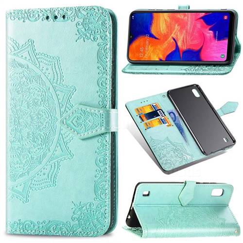 Embossing Imprint Mandala Flower Leather Wallet Case for Samsung Galaxy A10 - Green