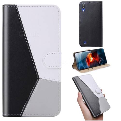 Tricolour Stitching Wallet Flip Cover for Samsung Galaxy A10 - Black