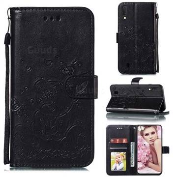 Embossing Butterfly Heart Bear Leather Wallet Case for Samsung Galaxy A10 - Black