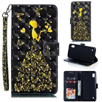 Golden Butterfly Girl 3D Painted Leather Phone Wallet Case for Samsung Galaxy A10