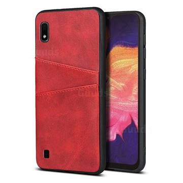 Simple Calf Card Slots Mobile Phone Back Cover for Samsung Galaxy A10 - Red