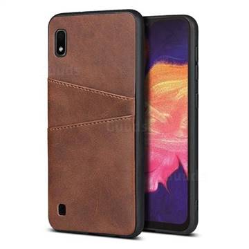 Simple Calf Card Slots Mobile Phone Back Cover for Samsung Galaxy A10 - Coffee