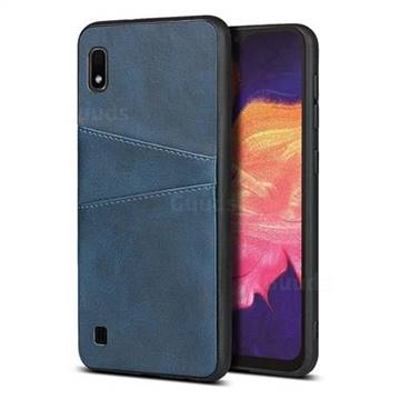 Simple Calf Card Slots Mobile Phone Back Cover for Samsung Galaxy A10 - Blue
