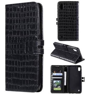 Luxury Crocodile Magnetic Leather Wallet Phone Case for Samsung Galaxy A10 - Black