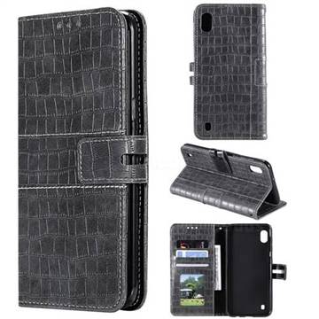 Luxury Crocodile Magnetic Leather Wallet Phone Case for Samsung Galaxy A10 - Gray