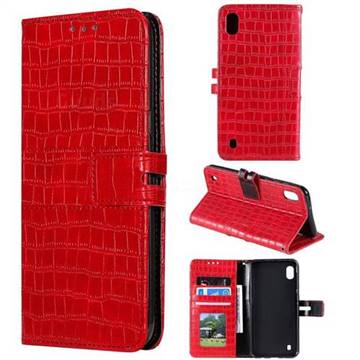 Luxury Crocodile Magnetic Leather Wallet Phone Case for Samsung Galaxy A10 - Red