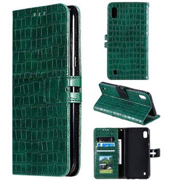Luxury Crocodile Magnetic Leather Wallet Phone Case for Samsung Galaxy A10 - Green