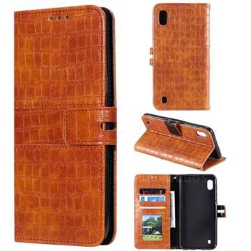 Luxury Crocodile Magnetic Leather Wallet Phone Case for Samsung Galaxy A10 - Brown