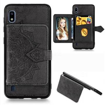 Mandala Flower Cloth Multifunction Stand Card Leather Phone Case for Samsung Galaxy A10 - Black