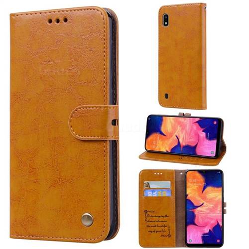Luxury Retro Oil Wax PU Leather Wallet Phone Case for Samsung Galaxy A10 - Orange Yellow