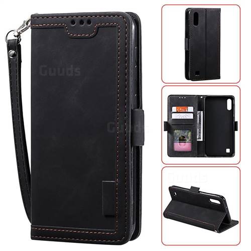 Luxury Retro Stitching Leather Wallet Phone Case for Samsung Galaxy A10 - Black