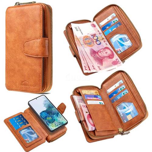 Binfen Color Retro Buckle Zipper Multifunction Leather Phone Wallet for Samsung Galaxy A10 - Brown