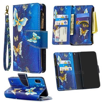 Golden Butterflies Binfen Color BF03 Retro Zipper Leather Wallet Phone Case for Samsung Galaxy A10