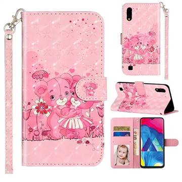 Pink Bear 3D Leather Phone Holster Wallet Case for Samsung Galaxy A10