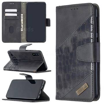 BinfenColor BF04 Color Block Stitching Crocodile Leather Case Cover for Samsung Galaxy A10 - Black
