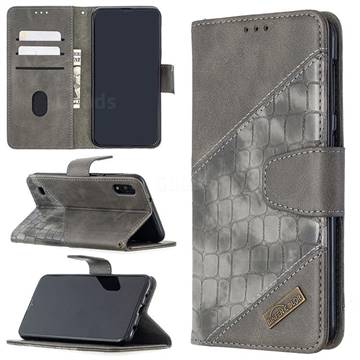 BinfenColor BF04 Color Block Stitching Crocodile Leather Case Cover for Samsung Galaxy A10 - Gray