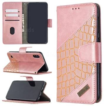 BinfenColor BF04 Color Block Stitching Crocodile Leather Case Cover for Samsung Galaxy A10 - Rose Gold