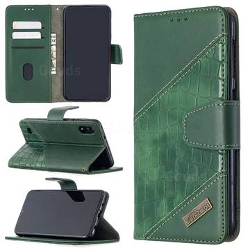 BinfenColor BF04 Color Block Stitching Crocodile Leather Case Cover for Samsung Galaxy A10 - Green
