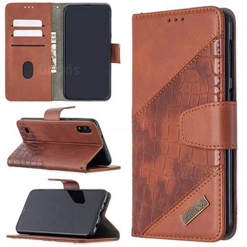 BinfenColor BF04 Color Block Stitching Crocodile Leather Case Cover for Samsung Galaxy A10 - Brown