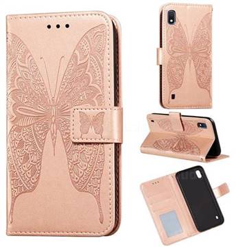 Intricate Embossing Vivid Butterfly Leather Wallet Case for Samsung Galaxy A10 - Rose Gold