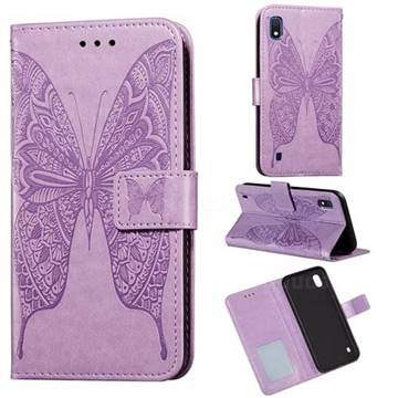 Intricate Embossing Vivid Butterfly Leather Wallet Case for Samsung Galaxy A10 - Purple