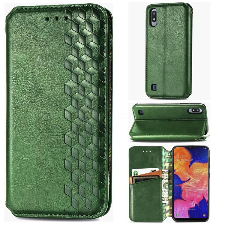 Ultra Slim Fashion Business Card Magnetic Automatic Suction Leather Flip Cover for Samsung Galaxy A10 - Green