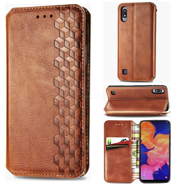 Ultra Slim Fashion Business Card Magnetic Automatic Suction Leather Flip Cover for Samsung Galaxy A10 - Brown