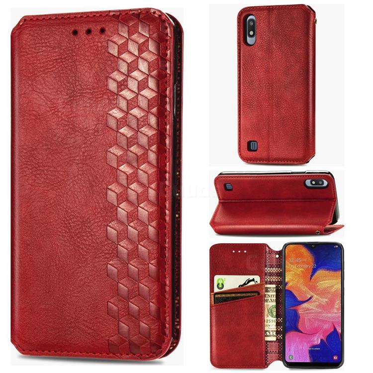 Ultra Slim Fashion Business Card Magnetic Automatic Suction Leather Flip Cover for Samsung Galaxy A10 - Red