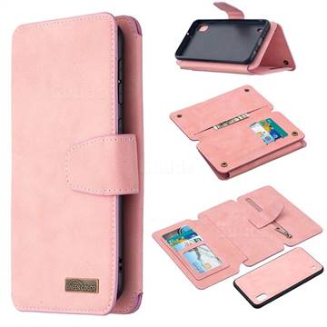Binfen Color BF07 Frosted Zipper Bag Multifunction Leather Phone Wallet for Samsung Galaxy A10 - Pink