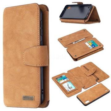 Binfen Color BF07 Frosted Zipper Bag Multifunction Leather Phone Wallet for Samsung Galaxy A10 - Brown