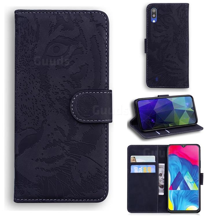 Intricate Embossing Tiger Face Leather Wallet Case for Samsung Galaxy A10 - Black