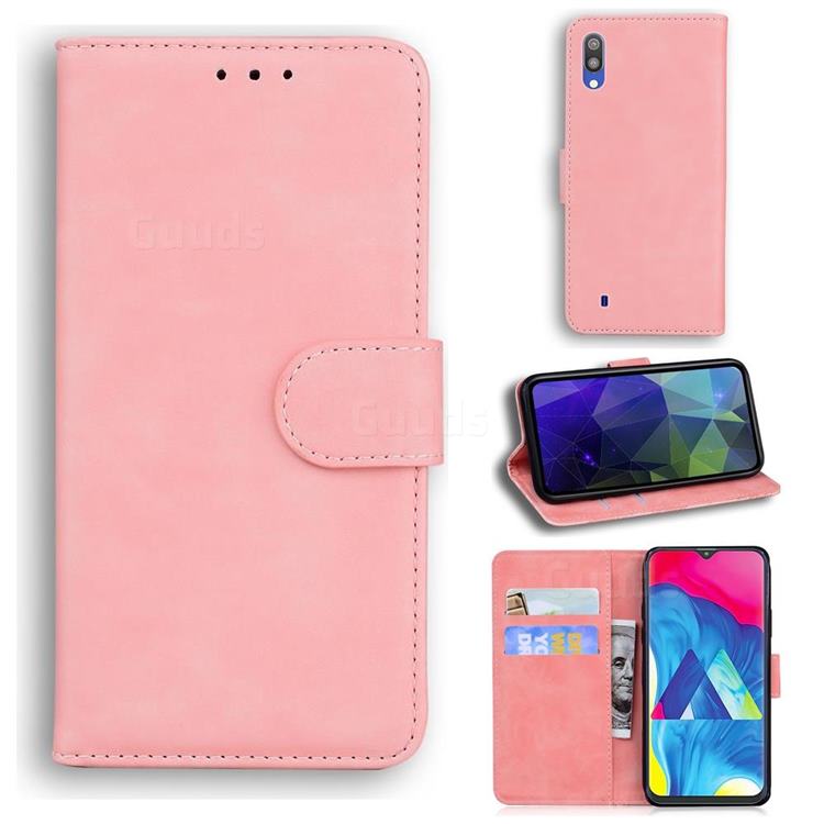 Retro Classic Skin Feel Leather Wallet Phone Case for Samsung Galaxy A10 - Pink