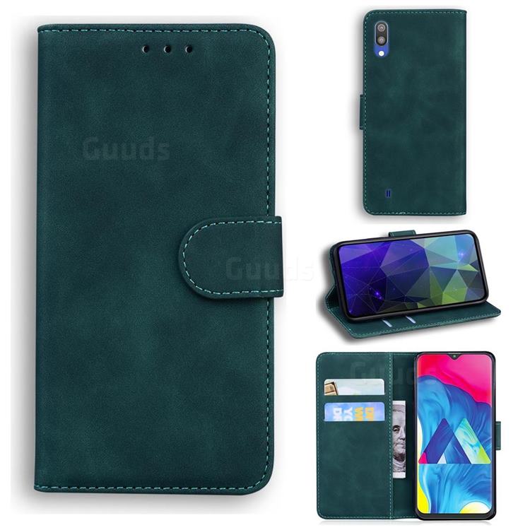 Retro Classic Skin Feel Leather Wallet Phone Case for Samsung Galaxy A10 - Green