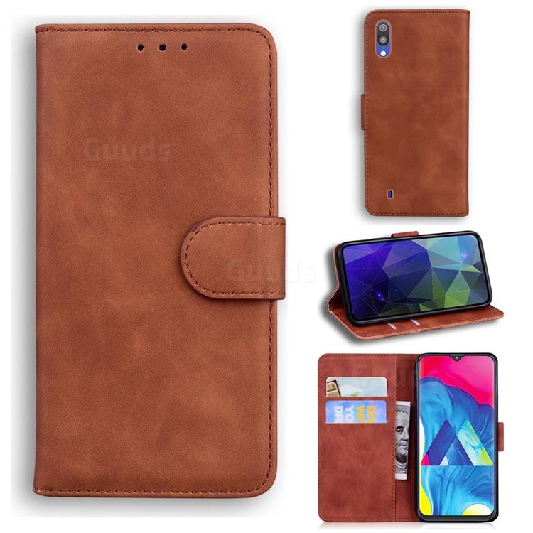Retro Classic Skin Feel Leather Wallet Phone Case for Samsung Galaxy A10 - Brown