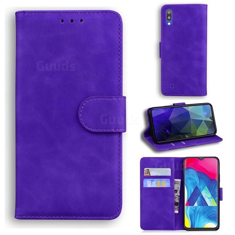 Retro Classic Skin Feel Leather Wallet Phone Case for Samsung Galaxy A10 - Purple