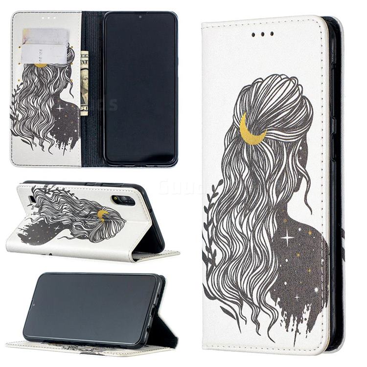 Girl with Long Hair Slim Magnetic Attraction Wallet Flip Cover for Samsung Galaxy A10