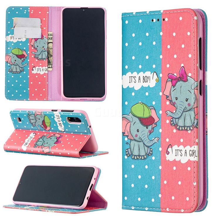 Elephant Boy and Girl Slim Magnetic Attraction Wallet Flip Cover for Samsung Galaxy A10