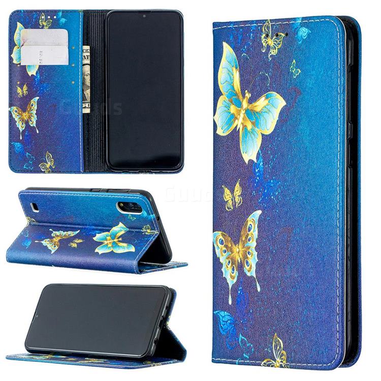 Gold Butterfly Slim Magnetic Attraction Wallet Flip Cover for Samsung Galaxy A10